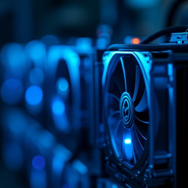 Row of high-performance mining rigs in an industrial data center