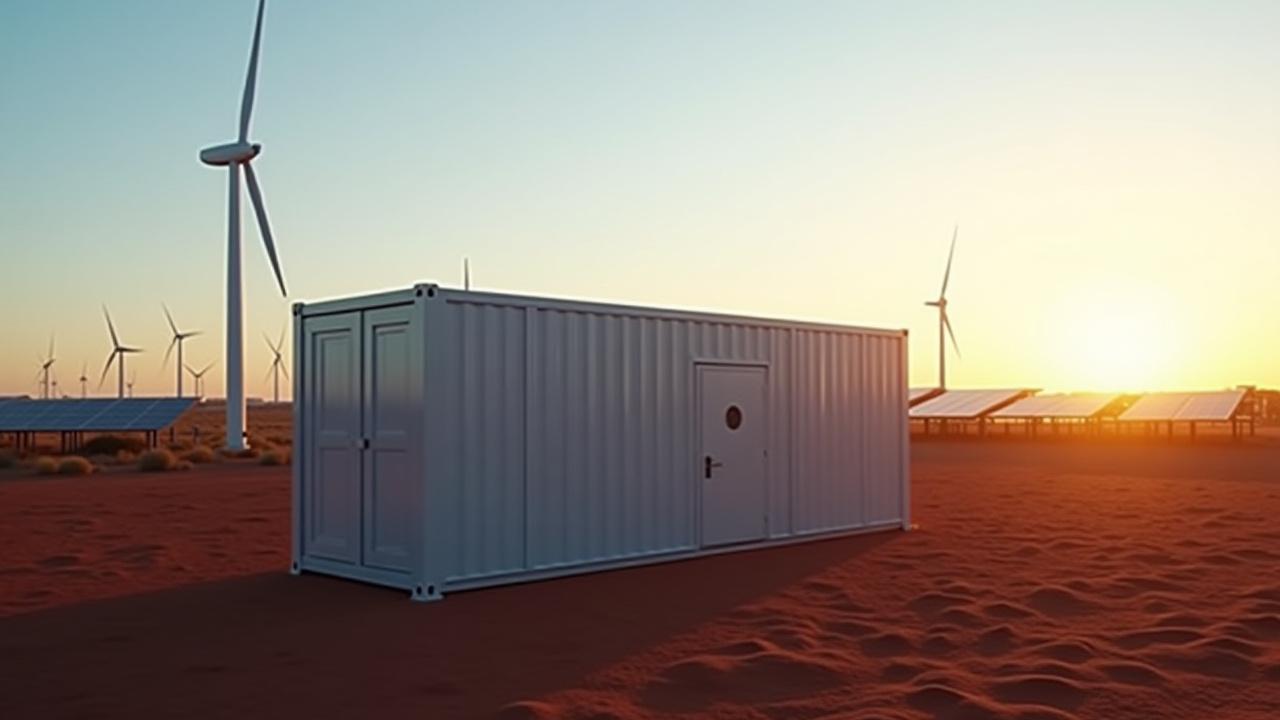 Sleek modular mining facility integrated with wind turbines and solar panels
