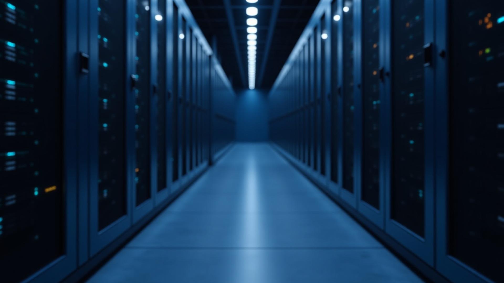 Institutional mining data center with blue glowing hardware